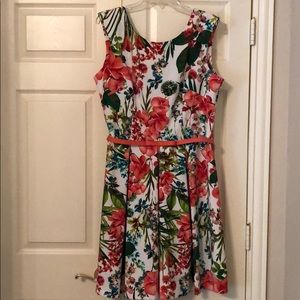 Dress Barn Floral Print Dress with Belt